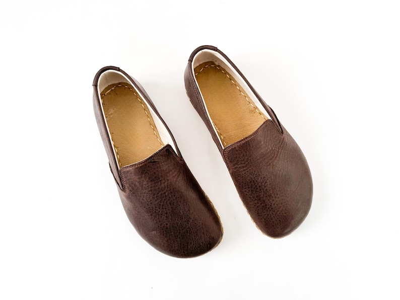 Mocassins en cuir marron amer, chaussures pieds nus en cuivre pour femmes image 4