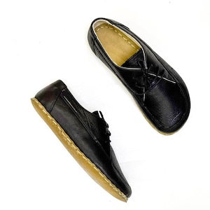 Grounding Shoes For Mens, Earthing Shoes, All Leather Shoes, With Copper Rivet, Wide Toe Box, Barefoot Oxford Shoes | BLACK