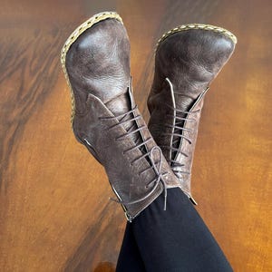 Women Brown Barefoot Boots,Grounding Shoes,Ankle Boots,Copper Rivet,Genuine Leather Boots With Zipper | Bitter Brown