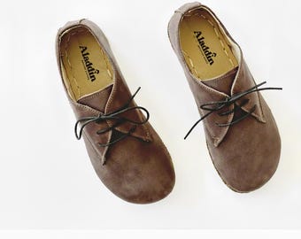 Aardingsschoenen dames | Leren schoenen op blote voeten | Aardingsschoen | Bitterbruin