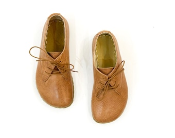 Men's Handmade Leather Barefoot Shoes: Wide Toe, Zero Drop, Grounding Oxford - MATTE BROWN