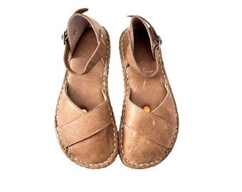 Handmade Leather Womens Sandals: Minimalist Copper Rivet Shoes - Vision