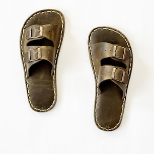 Barefoot Copper Sandals Men, Grounding Shoes,All Leather Shoes, Shoe Gifted, Wide Toe Box, Earthing Shoes | Olive Green