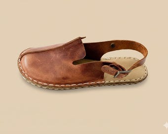 Wide Toe Leather Barefoot Womens Sandals - Grounding Sole - Crazy Brown