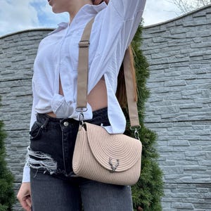 Cotton Rope Bag with Shoulder Strap, Handmade Shoulder Bags, Summer Bag, Beach Bag, Basket Cord Bag, Shopping bag