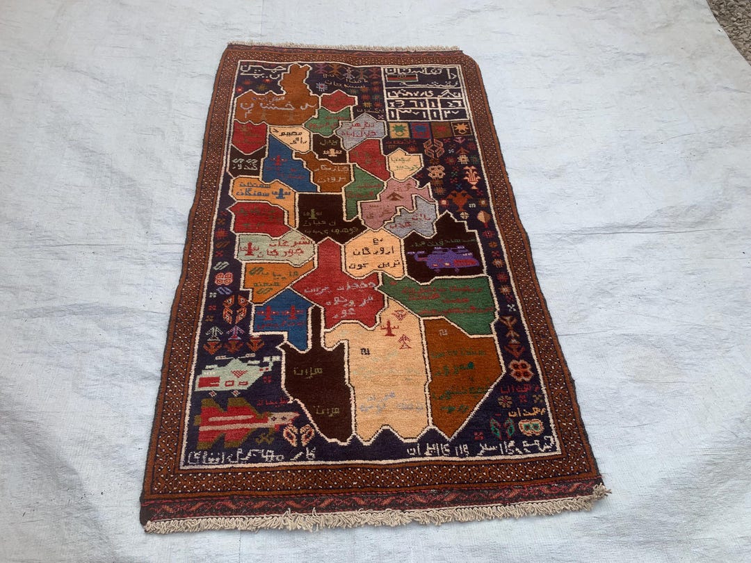 Afghan Pictorial Rug, 2.9x4'9 Map of Afghanistan War Rug, Handmade ...