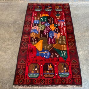 3,7 x 6,6 voet, tapijt met Afghaanse kaart 100% wol, natuurlijke vegetarische kleurstoffen Handgemaakt zacht wollen tapijt Tribal vintage Baluchi-kinderinrichting