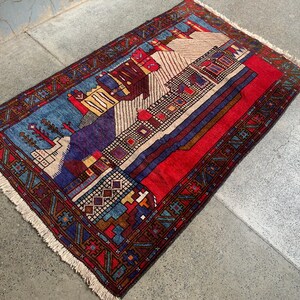 2,9x4,5 ft vintage Pictorial Rug tribal One of a kind Afghan Handmade Wool Area baluchi Antique Oriental Rug, kidsroom wall Home decor rug,