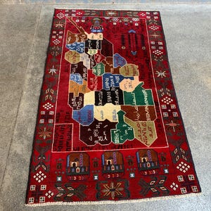 3,7 x 6,2 voet, tapijt met Afghaanse kaart 100% wol, natuurlijke vegetarische kleurstoffen Handgemaakt kwaliteitstapijt van wol Tribal vintage Baluchi kinderwoonkamer