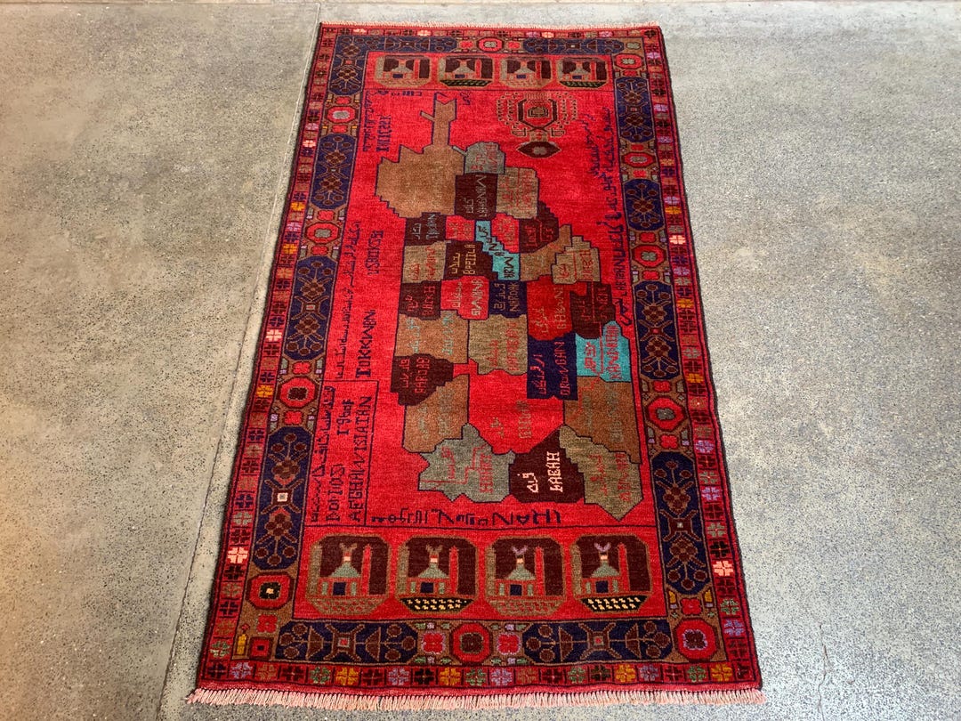 3.7x 6.4feet, Afghan Map Pictorial Rug 100% Wool, Natural Veg Dyes ...