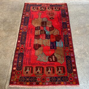 3,7 x 6,4 voet, tapijt Afghaanse kaart 100% wol, natuurlijke vegetarische kleurstoffen Handgemaakt kwaliteitstapijt van wol Tribal vintage Baluchi-kinderbecor-tapijt