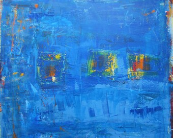 Abstract Landscape Original Painting, Blue Green Art by Francine Ethier, 24 x 36 inches