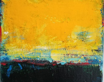 Yellow and Blue Art, Abstract Landscape Art, Contemporary Painting by Francine Ethier