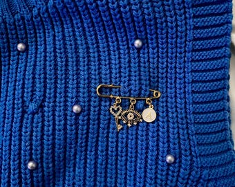Custom Charm Safety Pin Brooch: Handmade Personalized Design