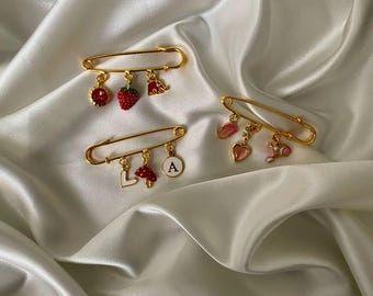 Customizable Charm Safety Pin Brooch: Handmade Lucky Brooch