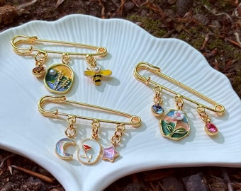 Customizable Charm Safety Pin Brooch: Handmade Unique Design