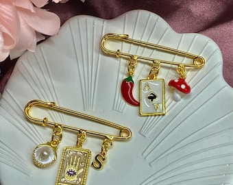 Customizable Charm Brooch: Handmade Lucky Safety Pin