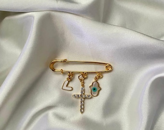 Customizable Charm Safety Pin Brooch: Handmade Lucky Brooch