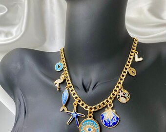 Custom Charm Necklace: Gold Chunky Chain, Personalized Gifts