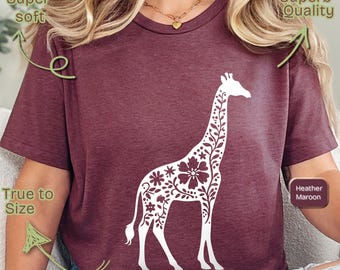 Giraffe Shirt, for Giraffe Lovers T-Shirt Floral Giraffes Graphic Tee Floral Giraffes shirt as Gift for Zoo Lovers Gift Idea Giraffe Shirt