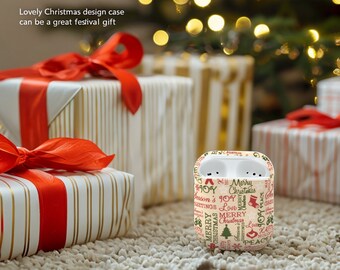 Christmas AirPods Case Cover Festive Holiday Themed AirPods Pro Case, Merry Christmas Design, Protective Stocking Stuffer Gift  Music Lovers