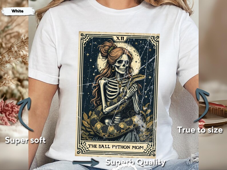 Ball Python Mom Tarot TShirt, Python Lover Tee, Gothic Skeleton Python Shirt, Cool Ball Python Shirt, Unique Gift for Python Owners afbeelding 8