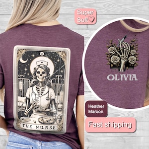 personalized Vintage Tarot Nurse TShirt, Retro Macabre Art Tee, Gothic Skeleton Nurse Tshirt, Creepy Death Nurse Tee, Unique Gift for Nurses