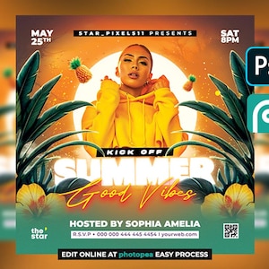 Editable Summer Party Flyer,  Beach Flyer, Pool Party Flyer, Summer Break Party Flyer, Summer Event Flyer, DIY Flyer Template Design