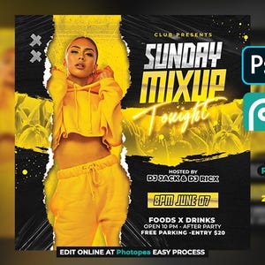 Editable Party Flyers Template, PSD Flyers, Club Flyers Templates perfect for DJ or Night Club Events, 4x4 Inch, Social Media