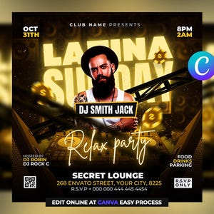 EDITABLE Party Flyer, Canva Club Flyer Template, Night Club Event Flyer, Club Flyer Template perfect for Canva Instagram, Social Media 4x4in