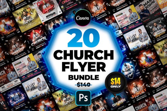 20 Church Flyers Bundle, DIY Church Service Flyer, School Flyer, Anniversary Flyer, Editable Flyer Templates 4x4, Social Media Canva