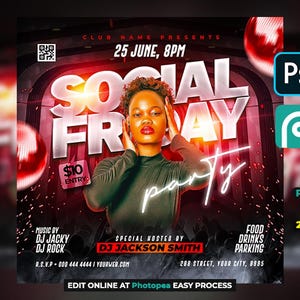 EDITABLE Party Flyer, Social Friday, Club Flyer Template perfect for DJ or Night Club Events, 4x4 Inch