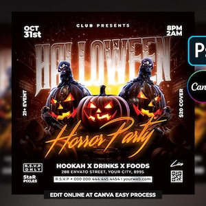 Halloween Flyer, Social Media Flyer, bearbeitbare Halloween-Party-Einladung, DIY Canva-Vorlage, Halloween-Party-Flyer Photoshop