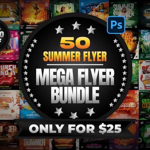 50 Summer Party Flyer Bundle, Editable Club Flyer Template, DIY Event Flyer, Party Flyer, Digital Summer Sale Flyer, DJ Party, Social Media