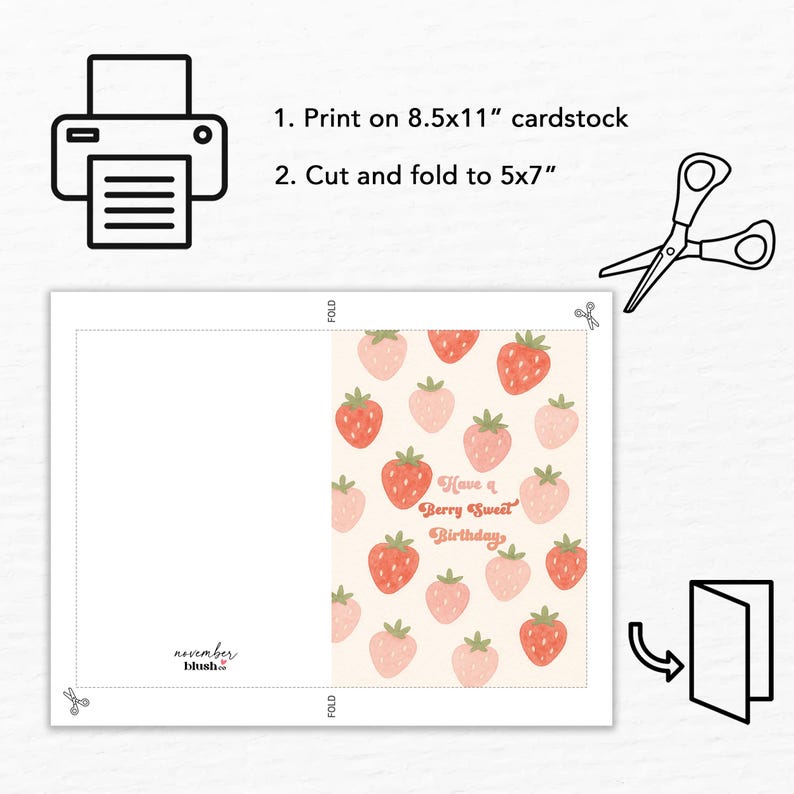 Printable Strawberries Have a Berry Sweet Birthday Card | Cute Berry Sweet Birthday Wishes Card for Strawberry Lovers 5x7" Digital Download