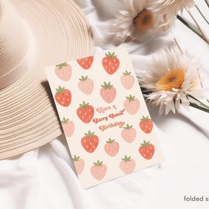 Printable Strawberries Have a Berry Sweet Birthday Card | Cute Berry Sweet Birthday Wishes Card for Strawberry Lovers 5x7" Digital Download