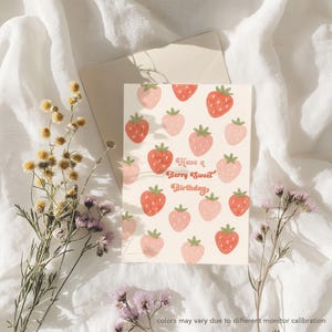 Printable Strawberries Have a Berry Sweet Birthday Card | Cute Berry Sweet Birthday Wishes Card for Strawberry Lovers 5x7" Digital Download
