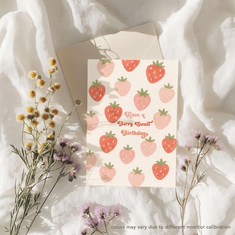 Printable Strawberries Have a Berry Sweet Birthday Card | Cute Berry Sweet Birthday Wishes Card for Strawberry Lovers 5x7" Digital Download