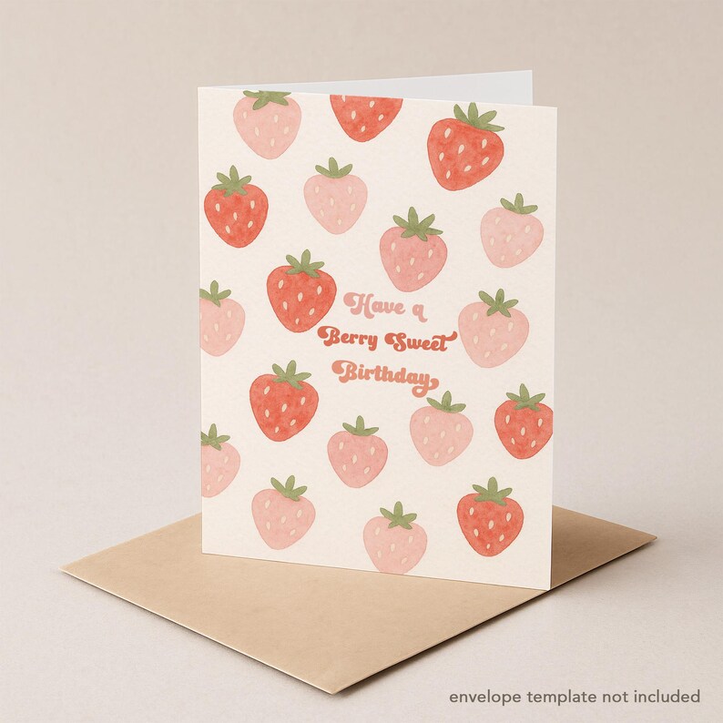 Printable Strawberries Have a Berry Sweet Birthday Card | Cute Berry Sweet Birthday Wishes Card for Strawberry Lovers 5x7" Digital Download