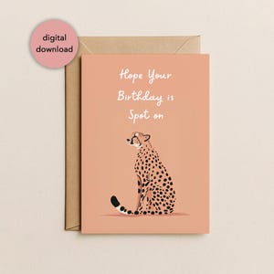 Tarjeta imprimible de cumpleaños con temática de guepardo / Tarjeta minimalista de cumpleaños con temática de guepardo salvaje para amantes de los guepardos (12,7 x 18,8 cm), descarga digital