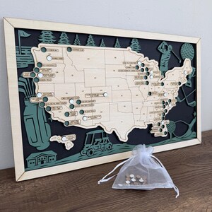 US Golf Courses Travel Tracker Map, Wooden Golf Course Bucket List Travel Map, Top United States Golf Courses, Golf gifts for him