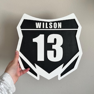 Personalized wooden dirt bike number plate sign, custom motocross wall decor, dirtbike racing, motocross racing, biker gifts, supercross fan