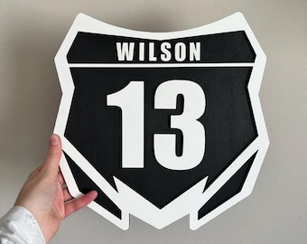 Personalized wooden dirt bike number plate sign, custom motocross wall decor, dirtbike racing, motocross racing, biker gifts, supercross fan