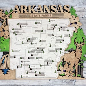 Arkansas State Park Map, Personalized Arkansas Travel Tracker Map, Wooden Maps, Arkansas Home Decor, Interactive Maps for travelers