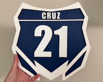 Personalized wooden dirt bike number plate sign, custom motocross wall decor, dirtbike racing, motocross racing, biker gifts, supercross fan