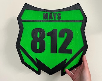 Personalized wooden dirt bike number plate sign, custom motocross wall decor, dirtbike racing, motocross racing, biker gifts, supercross fan