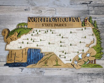 North Carolina State Park Map, Personalized North Carolina Travel Map, Engraved Wooden Maps, North Carolina Home Decor