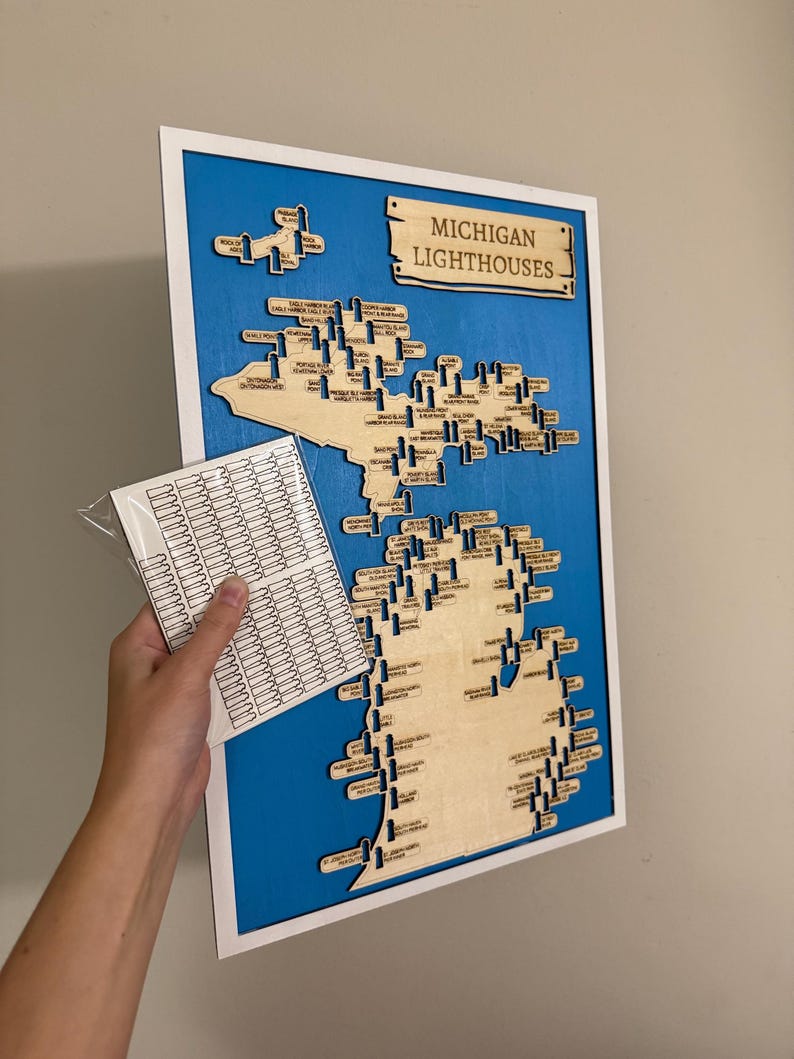 Michigan Lighthouses Travel Tracker Map, Personalized Michigan Travel ...