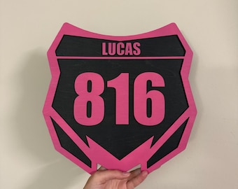 Personalized wooden dirt bike number plate sign, custom motocross wall decor, dirtbike racing, motocross racing, biker gifts, supercross fan