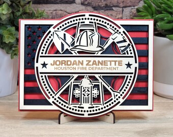 Personalized firefighter rescue sign, custom wooden flag plaque for firefighter retirement gift, custom signs for first responders